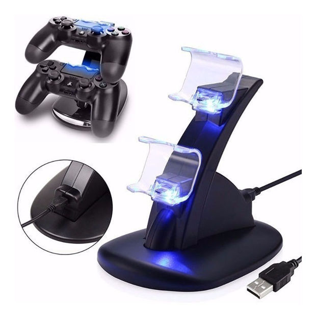 Imagen de Base Doble Dock Cargador Joystick Para Playstation Ps4 Led