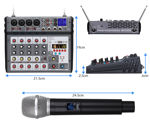 Imagen de CONSOLA MIXER AUDIO 6 CANALES + 2 MICROFONOS INALAMBRICOS