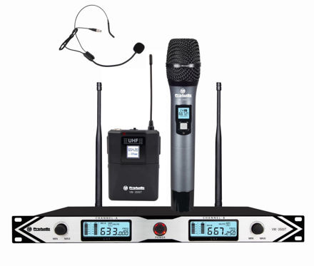 Imagen de MICROFONO INALAMBRICO FREC.VARIABLE UHF PROFES. MANO,VINCHA/SOLAPA