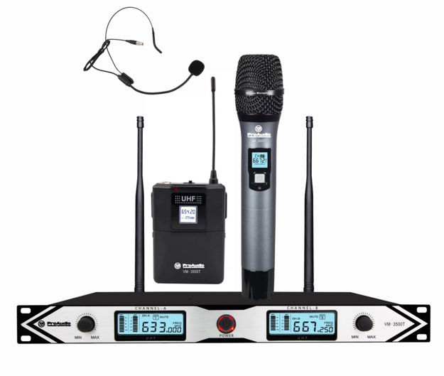 Imagen de MICROFONO INALAMBRICO FREC.VARIABLE UHF PROFES. MANO,VINCHA/SOLAPA