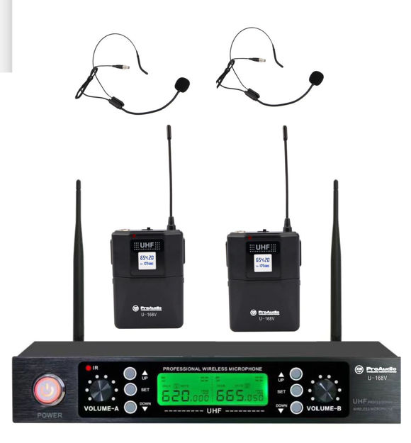 Imagen de MICROFONO INALAMBRICO FREC.VARIABLE UHF PROFES.VINCHA DOBLE