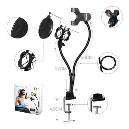 Imagen de SOPORTE 2 EN 1 PARA MICROFONO / CELULAR CON MORSA