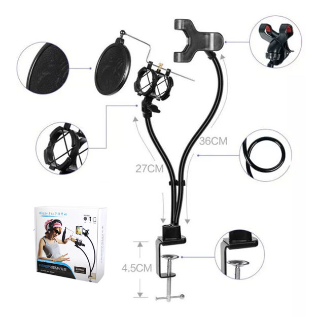 Imagen de SOPORTE 2 EN 1 PARA MICROFONO / CELULAR CON MORSA