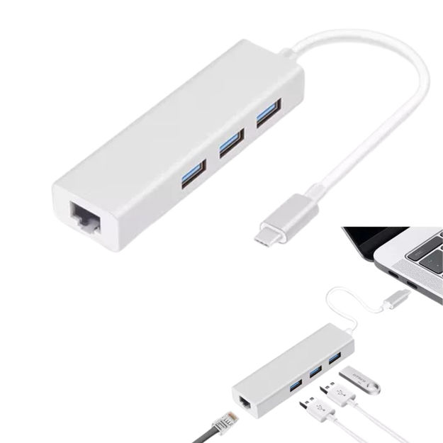 Imagen de HUB TIPO C 2.0 RJ45 3 USB