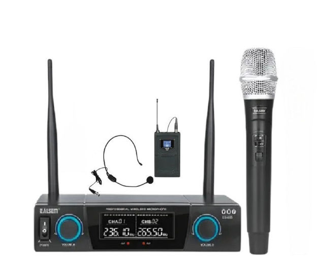 Imagen de MICROFONO DOBLE MANO VINCHA UHF ES888HT