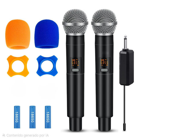 Imagen de MICROFONO INALAMBRICO RECARGABLE DOBLE  DE MANO IDEAL KARAOKE
