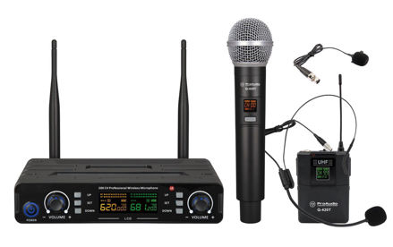 Imagen de MICROFONO DOBLE MANO VINCHA UHF ES888HT