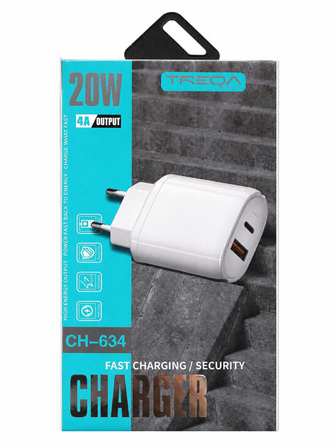 Imagen de CARGADOR TREQA USB Y TIPO C PARED 20w 4AMP