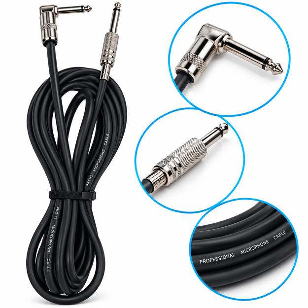 Imagen de Cable Plug 1/4 A Plug 1/4  Acodado Conectores Metalicos 3mts