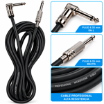 Imagen de Cable Plug 1/4 A Plug 1/4  Acodado Conectores Metalicos 3mts