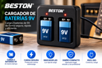 Imagen de CARGADOR INTELIGENTE PARA 2 BATERIA PILA 9V RECARGABLE INCLUYE CABLE